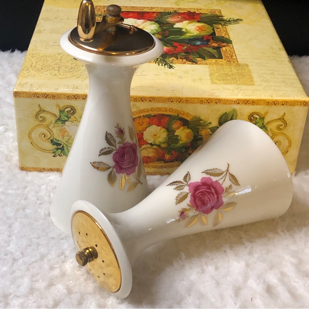 Vintage Lenox Rhodora RARE Salt Mill & Pepper Mill/Grinder Set - Picture 12 of 15